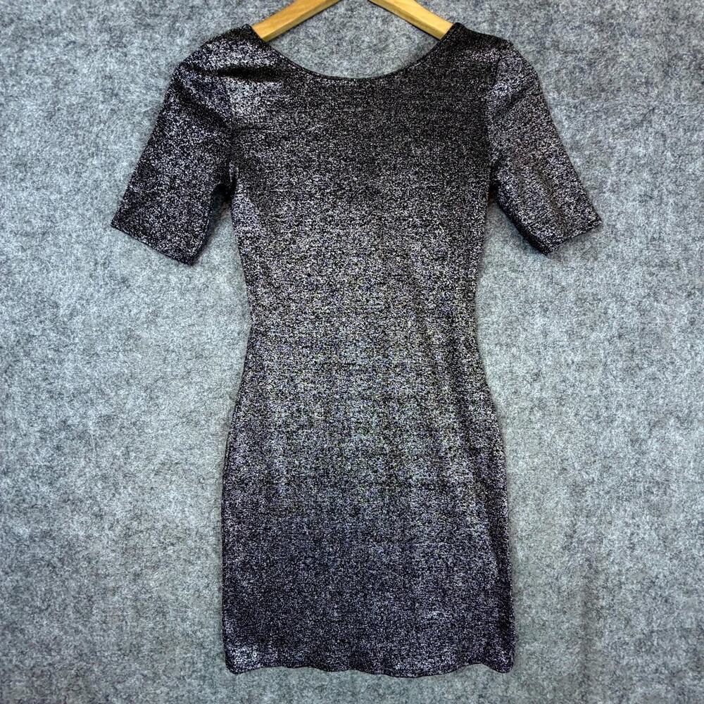 H&M Bling Bodycon Dress Womens Black Criss Cross Back NYE Holiday Sparkle Chic